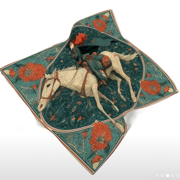 White Horse Western Cowgirl Horse Print Square Scarf - Picture 5 of 9